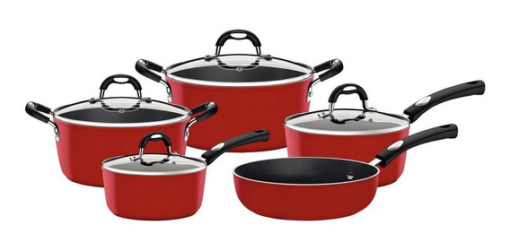 Jogo de Panelas Alum 5Pc Monaco Indução Vermelho Tramontina