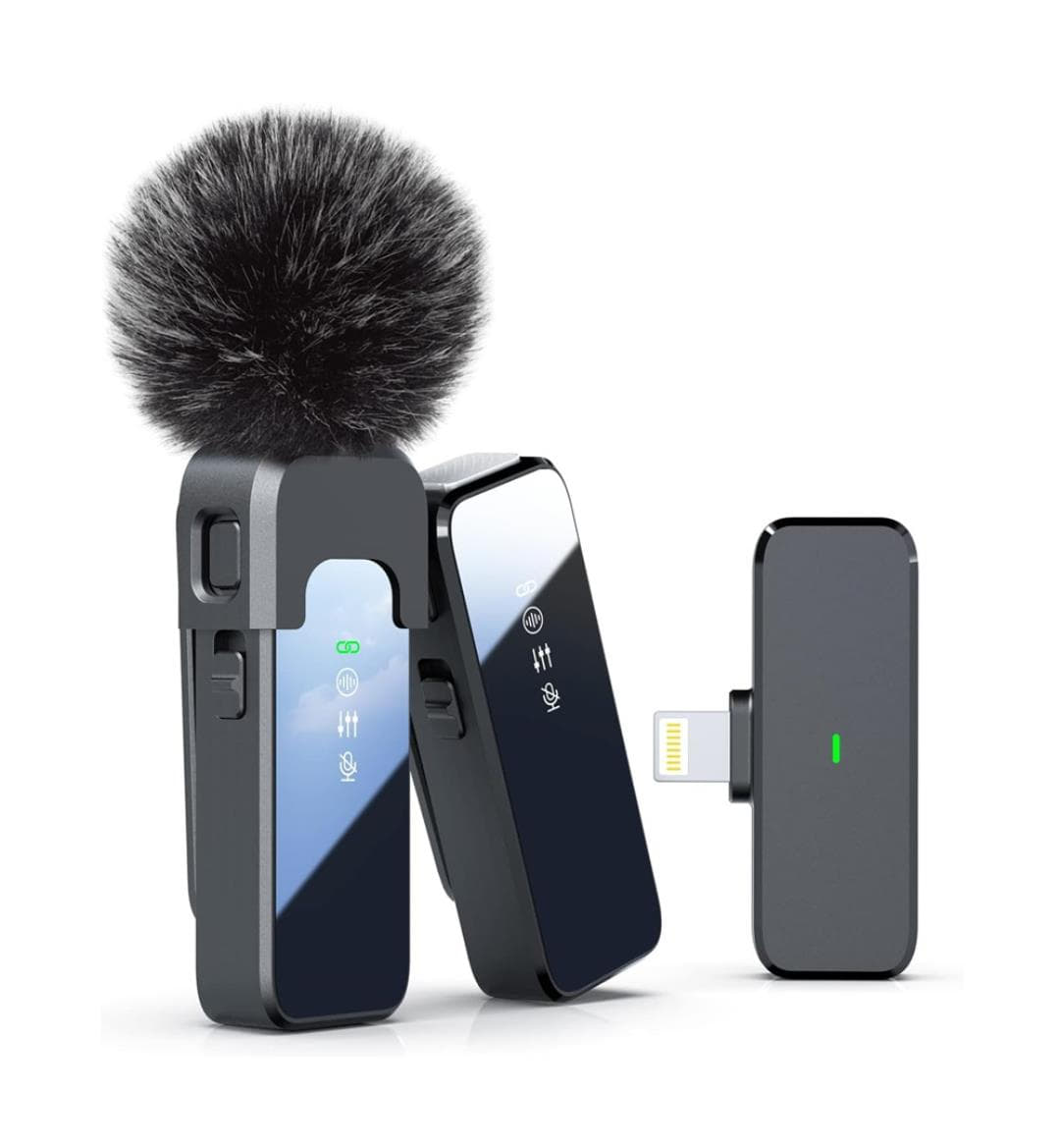 Microfone de lapela sem fio para iPhone cancelamento de ruído transmissão de 100 pés Microfone de lapela sem fio para iPhone cancelamento de ruído transmissão de 100 pés