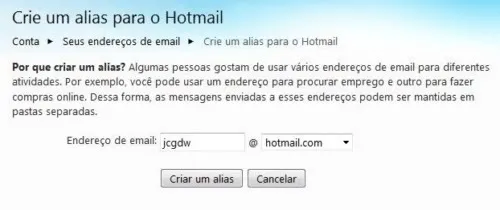 E-Mail temporário no Hotmail